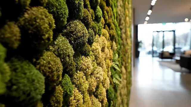 Stunning Green Moss Wall in Modern Interior Office or Lobby Space Biophilic Design Element for Calming and Eco-Friendly Contemporary Environment