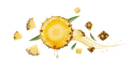 Fresh Pineapple Slices with Juice Splash Tropical Delight