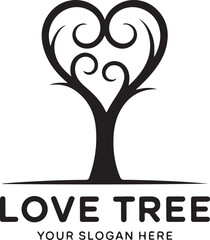 Heart tree logo design, abstract love concept, nature symbol