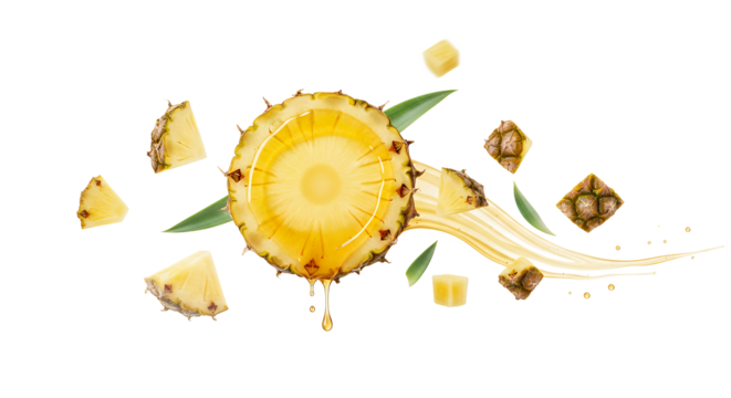Fresh Pineapple Slices with Juice Splash Tropical Delight