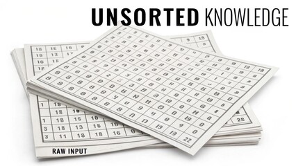 Stacks of Printed Paper with Unsized Grids Illustrating Unsorted Knowledge for Educational Purposes in a Clean Environment