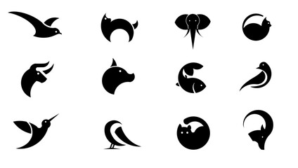 Collection of Black Animal Silhouettes and Icons for Creative Design and Stock Projects