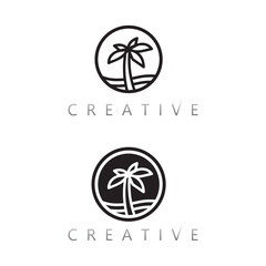 Ocean view coconut tree beach minimalist logo for resort and tourism industry