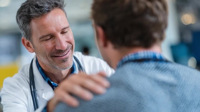 Patient Comfort and Care: A compassionate physician provides reassurance to his patient, creating a warm, supportive atmosphere.