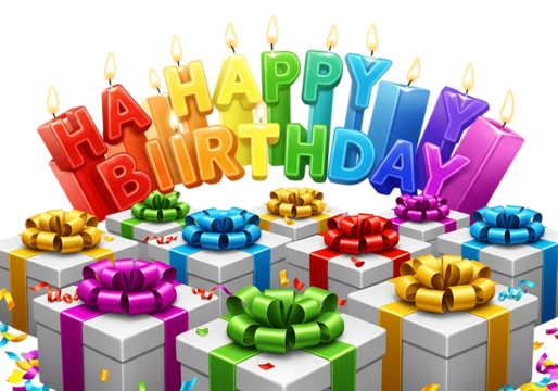 Colorful Happy Birthday celebration with gifts and candles vector graphic