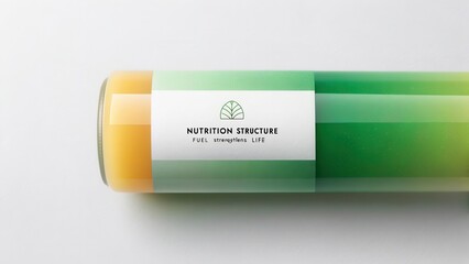Vibrant Juice Bottle with Green and Yellow Gradient, Nutrition Structure Branding, Modern Design, Fresh Ingredients, Clean Aesthetic