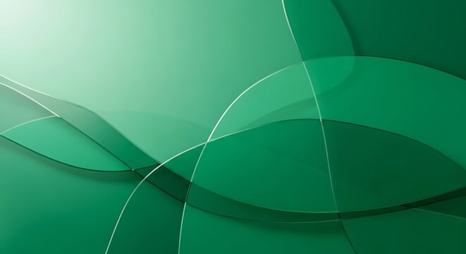 An elegant abstract background featuring overlapping, translucent layers of curved green shapes, creating smooth, flowing lines, soft shadows, and a subtle gradient of light. - Powered by Adobe
