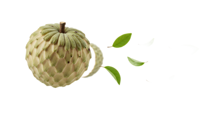 Fresh Custard Apple Fruit Isolated on White Background with Green Leaves