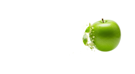 A vibrant green apple with a splash of water, symbolizing freshness and healthy eating