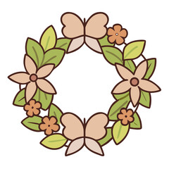 Floral wreath with butterflies isolated on in pastel colors