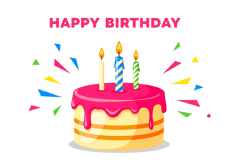 Happy Birthday cake with colorful candles and confetti decoration festive celebration