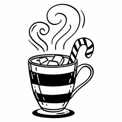 Illustration of a hot chocolate with candy cane isolated on