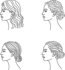 Elegant woman hairstyles collection vector illustration in black and white style