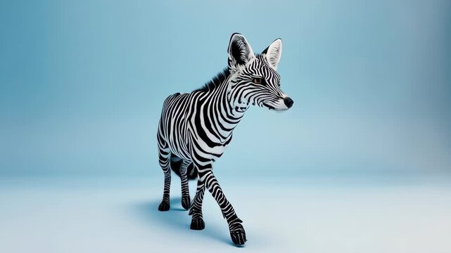 Zebra-Fox Hybrid: Striking Animal on Blue Background, Unique Creature