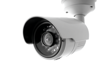 Security Camera on Transparent Background with Cylindrical Housing in Gray Scale, PNG