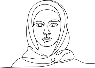 Elegant continuous line drawing of a woman wearing a headscarf vector illustration