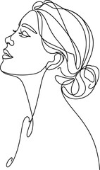 Elegant Woman Portrait in Continuous Line Art Minimalist Design Style