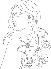 Minimalist line art woman with flowers in a simplistic modern design