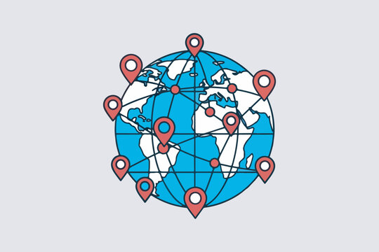 Globe network icon with multiple location pins symbol icon vector art  3
