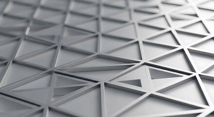 A sharp, close-up abstract of a metallic, geometric grid structure composed of interlocking triangles, creating a complex, modern architectural or technological background with selective depth of fiel