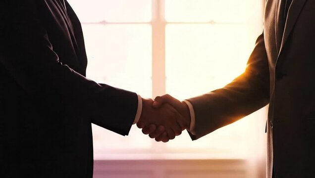 Business handshake symbolizing agreement and partnership in a professional setting.