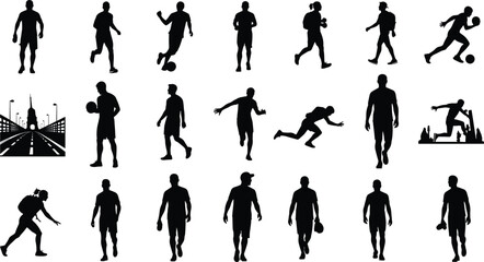 Featuring Athletes, Joggers, Backpackers, and Urban Cityscape Backgrounds, Representing Active Lifestyle and Sport.