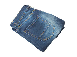 Folded Blue Denim Jeans Isolated on White Background
