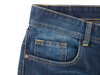 Blue Jeans Texture Detail with Pocket and Stitching on White