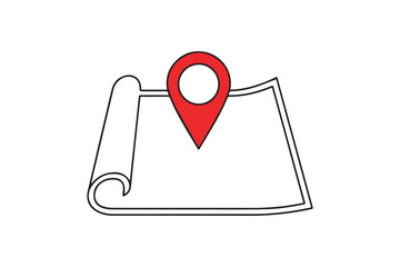 Travel navigation symbol, rolled map icon with a small location pin, navigation interface symbol icon vector art