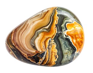 Polished polychrome jasper stone with swirling patterns and earthy tones.