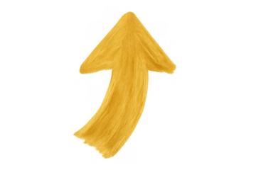 Yellow fluffy arrow pointing up indicating growth, direction, and success on a transparent background