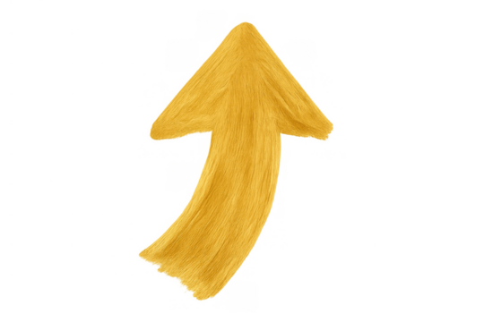 Yellow fluffy arrow pointing up indicating growth, direction, and success on a transparent background