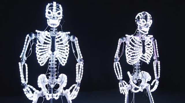 Two illuminated skeleton decorations with changing lights