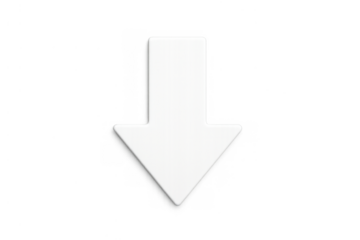 White arrow pointing down indicating direction, download, scroll, or information flow on transparent background