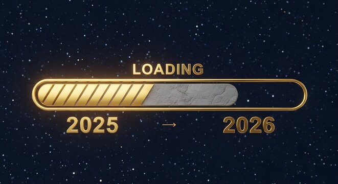 Loading bar showing the progress towards the new year 2026 on dark blue