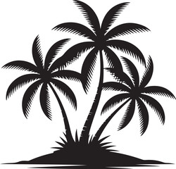 Tropical palm trees silhouette on island, minimal vector graphic