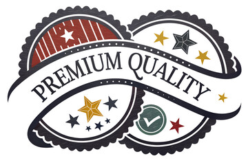 Premium quality badge with stars and checkmark on transparent background