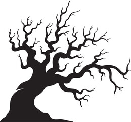 Twisted bare tree silhouette for spooky themes and halloween