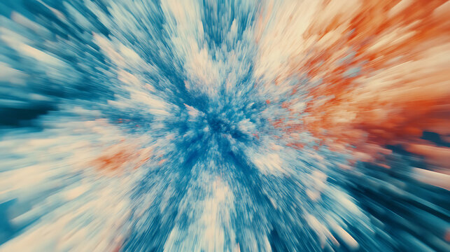 Abstract blue and orange colors explode outward in a radial burst, revealing depth perspective
