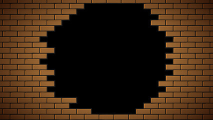Broken Brick Wall With Irregular Shape of Black Hole Vector Background Illustration