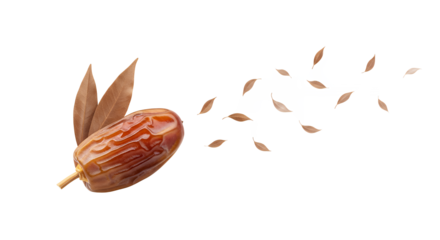 Sweet Delight Fresh Date with Leaves and Falling Pieces on White Backdrop