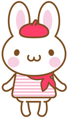うさぎのキャラクターがベレー帽、スカーフを身につけたイメージイラスト