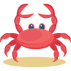 Pixel Art Red Crab With Big Claws And Blue Eyes On Sandy Beach With Transparent Background