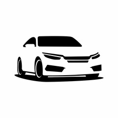 Simple Sport Car Silhouette. Simple Front View Car isolated on white background.