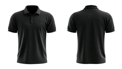 Two black polo shirts front and back view