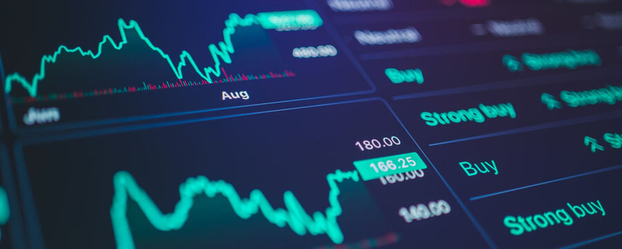 Stock market data and trading analysis on a digital display