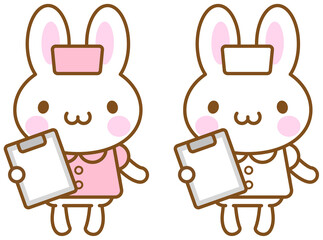看護師のうさぎのキャラクターがカルテを持っているイメージイラスト
