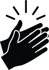 Clapping hands vector icon, black silhouette of applause isolated on white background, success celebration symbol for business design, praise sign, and congratulation gesture illustration