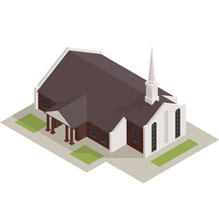 Pixel Art Religious Building with Steeple and Dark Roof on Transparent Background
