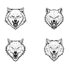 BLACK AND WHITE VECTOR GRAPHICS OF AN ANGRY WOLF HEAD DESIGN